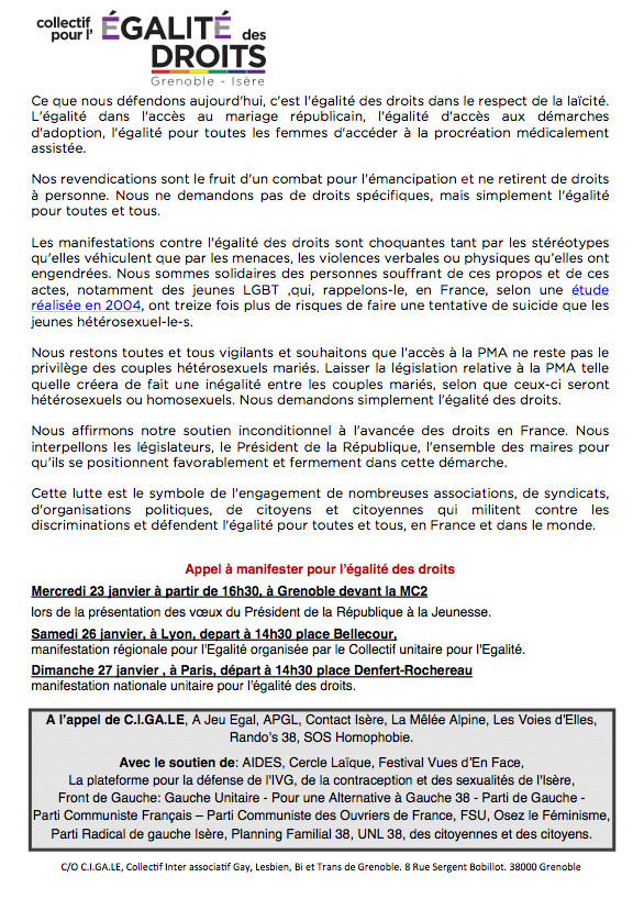 Communique égalite des droits - janvier 2013